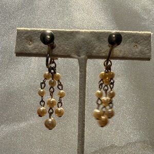 Vintage Mid-Century Pearl Chandelier Dangle Earrings - Clip-On/Screw-Back